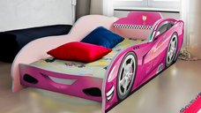 Pat pentru copii masina Turbo Speed 95 Roz cu saltea, 2-8 ani, 140x70 cm