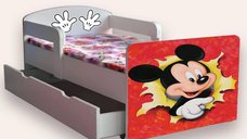 Pat pentru copii Mickey Mouse cu manere si sertar, 2-8 ani, 140x70 cm