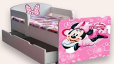 Pat pentru copii Minnie Mouse cu manere si sertar, 2-12 ani, 160x80 cm