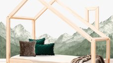 Pat pentru copii Montessori tip casuta, LittleAmy, Dream, Natur, 70 x 140 cm