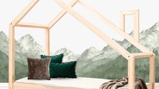 Pat pentru copii Montessori tip casuta, LittleAmy, Dream, Natur, 70 x 140 cm