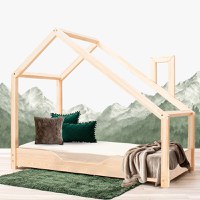 Pat pentru copii Montessori tip casuta, LittleAmy, Dream, Natur, 70 x 140 cm - 1