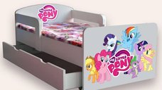 Pat pentru copii My Little Pony cu manere, sertar si saltea, 2-12 ani, 160x80 cm