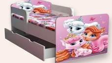 Pat pentru copii Palace Pets cu manere si sertar, 2-12 ani, 160x80 cm