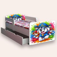 Pat pentru copii Paw Patrol varianta 4, cu manere, sertar si saltea, 2-8 ani, 140x70 cm - 2