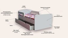 Pat pentru copii Spider Man varianta 2 cu manere si sertar, 2-12 ani, 160x80 cm