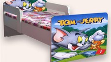 Pat pentru copii Tom si Jerry, cu manere si saltea, 2-8 ani, 140x70 cm