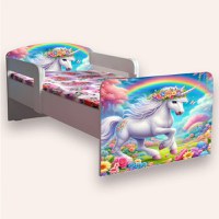 Pat pentru copii Unicorn varianta 2, cu manere si saltea, 2-12 ani, 160x80 cm - 1