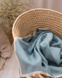 Paturica BabyLy usoara pentru copii multifunctionala din in cu margini din dantela culoarea marii 100x100cm - 2