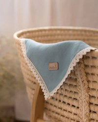 Paturica BabyLy usoara pentru copii multifunctionala din in cu margini din dantela culoarea marii 100x100cm - 5