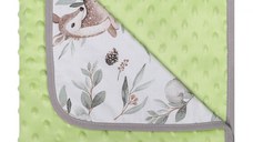 Paturica cu doua fete Minky si bumbac 80x90 cm Green Forrest