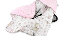 Paturica de infasat MimiNu pentru scoica cu gluga si urechi 90x90 cm Sweet Deer Pink