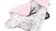 Paturica de infasat MimiNu pentru scoica cu gluga si urechi 90x90 cm Sweet Deer Pink