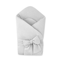 Paturica de infasat Qmini Gray, din muselina dubla, inchidere cu panglica, 75x75 cm - 5