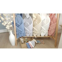 Paturica de infasat Qmini Gray, din muselina dubla, inchidere cu panglica, 75x75 cm - 1