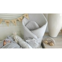 Paturica de infasat Qmini Gray, din muselina dubla, inchidere cu panglica, 75x75 cm - 2