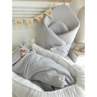 Paturica de infasat Qmini Gray, din muselina dubla, inchidere cu panglica, 75x75 cm - 3