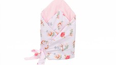 Paturica de infasat roz model flori de bumbac 80x80 cm