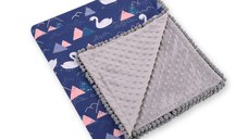 Paturica din bumbac cu doua fete 90x75 cm Minky Swans Navy Blue