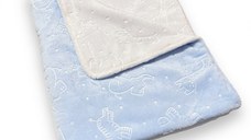 Paturica dubla din cocolino 70x90 cm Zoo albastru pal alb