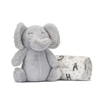 Paturica moale cu jucarie din plus Nappy Elefant Grey 90 x 75 cm 0 luni+ - 5