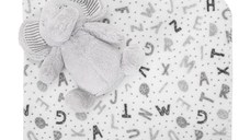 Paturica moale cu jucarie din plus Nappy Elefant Grey 90 x 75 cm 0 luni+