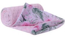 Paturica pentru copii, Nichiduta Flowers Light Pink, cu doua fete, material bumbac minky 100 , dimensiune 75 x 100 cm