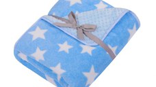 Paturica pufoasa cu doua fete 90x80 cm Blue Stars