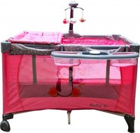 Patut copii Baby Care PRO FMAT Roz, Pliabil, 2 Niveluri de inaltime, Melodii, Masa infasat, Carusel cu jucarii din plus, Plasa insecte - 4