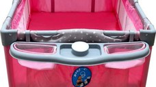 Patut copii Baby Care PRO FMAT Roz, Pliabil, 2 Niveluri de inaltime, Melodii, Masa infasat, Carusel cu jucarii din plus, Plasa insecte