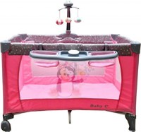 Patut copii Baby Care PRO FMAT Roz, Pliabil, 2 Niveluri de inaltime, Melodii, Masa infasat, Carusel cu jucarii din plus, Plasa insecte - 2