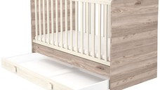 Patut copii transformabil din lemn cu sertar Sofia 140x70 cm crem nisip