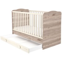 Patut copii transformabil din lemn cu sertar Sofia 140x70 cm crem nisip - 1