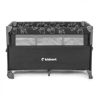 Patut de calatorie pentru copii, Kidnort, pliabil, multifunctional 3 in 1, din material Oxford 300, cu geantuta de depozitare, laterala culisanta, roti cu frana, accesorizat, Stugan Dark Grey - 3