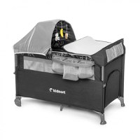 Patut de calatorie pentru copii, Kidnort, pliabil, multifunctional 3 in 1, din material Oxford 300, cu geantuta de depozitare, laterala culisanta, roti cu frana, accesorizat, Stugan Dark Grey - 5