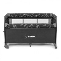 Patut de calatorie pentru copii, Kidnort, pliabil, multifunctional 3 in 1, din material Oxford 300, cu geantuta de depozitare, laterala culisanta, roti cu frana, accesorizat, Stugan Dark Grey - 6