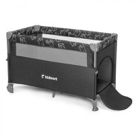 Patut de calatorie pentru copii, Kidnort, pliabil, multifunctional 3 in 1, din material Oxford 300, cu geantuta de depozitare, laterala culisanta, roti cu frana, accesorizat, Stugan Dark Grey - 8