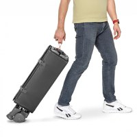 Patut de calatorie pentru copii, Kidnort, pliabil, multifunctional 3 in 1, din material Oxford 300, cu geantuta de depozitare, laterala culisanta, roti cu frana, accesorizat, Stugan Dark Grey - 10