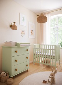 Patut din lemn Bambi menta cu laterala culisanta, roti cu blocare si protectie silicon pentru dentitie, 100 x 50 cm - 2