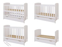 Patut din lemn Nichiduta Philip Alb 120x60 cm cu Laterala detasabila,Sertar cu roti,Margine din silicon pentru protectie dintisori,Design elegant,Vopsele si materiale sigure,3 Nivele reglare somiera,Margini rotunjite - 1