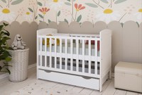 Patut din lemn Nichiduta Philip Alb 120x60 cm cu Laterala detasabila,Sertar cu roti,Margine din silicon pentru protectie dintisori,Design elegant,Vopsele si materiale sigure,3 Nivele reglare somiera,Margini rotunjite - 3