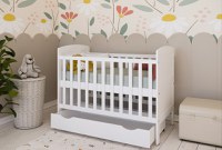 Patut din lemn Nichiduta Philip Alb 120x60 cm cu Laterala detasabila,Sertar cu roti,Margine din silicon pentru protectie dintisori,Design elegant,Vopsele si materiale sigure,3 Nivele reglare somiera,Margini rotunjite - 4