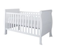 Patut din lemn si PAL Mini Sleight White 120x60 cm cu laterala detasabila si margine din silicon pentru protectie dintisori - 6
