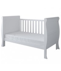 Patut din lemn si PAL Mini Sleight White 120x60 cm cu laterala detasabila si margine din silicon pentru protectie dintisori - 4