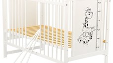 Patut din lemn Timmi BabyNeeds Girafa 120x60 cm Alb