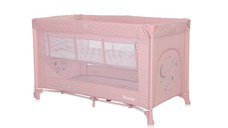 Patut Lorelli Noemi Mellow Rose Star pliabil, cu 2 nivele, laterala cu fermoar, roti cu sistem de blocare, salteluta si geanta de transport incluse