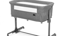 Patut multifunctional co-sleeper si tarc de joaca Kidnort Snackskal Grey, cu leganare si intrare laterala, 8.7 kg