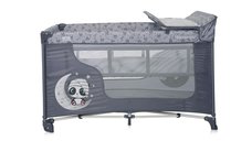 Patut pentru copii Lorelli Moonlight Cool Grey Pandas pliabil, cu 2 nivele, laterala cu fermoar, masuta de infasat, saltea si geanta de transport incluse