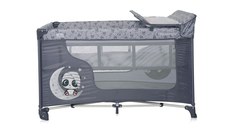 Patut pentru copii Lorelli Moonlight Cool Grey Pandas pliabil, cu 2 nivele, laterala cu fermoar, masuta de infasat, saltea si geanta de transport incluse