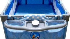 Patut pliabil Baby Care PRO FMAT Albastru cu 2 niveluri, melodii si carusel cu jucarii